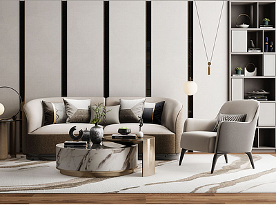 3d现代轻奢沙发茶几组合模型