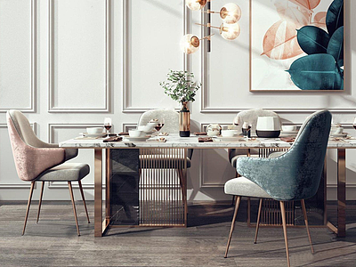 3d现代轻奢餐桌椅组合模型