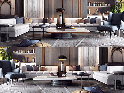 现代转角沙发茶几组合模型3d模型