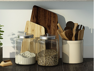 3d现代家庭厨房用品组合模型