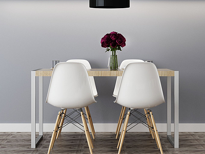 3d现代轻简约餐桌椅组合模型