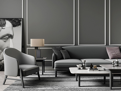 3d现代轻奢沙发茶几组合模型