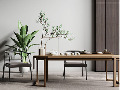 3d新中式茶具桌椅组合模型