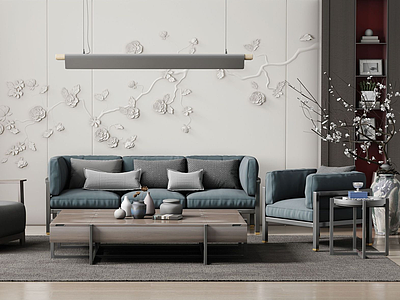 现代新中式沙发茶几组合模型3d模型