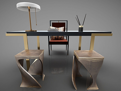 3d现代轻奢办公桌模型