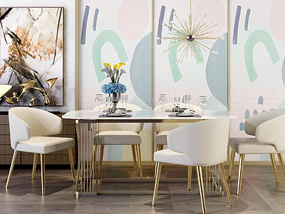 3d现代轻奢餐桌椅组合模型