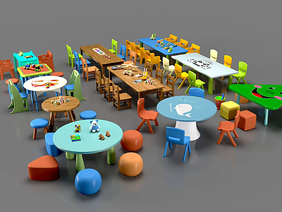 3d幼儿园儿童桌椅玩具组合模型