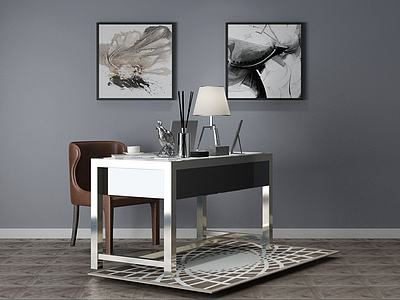 3d现代简约书桌桌椅组合模型