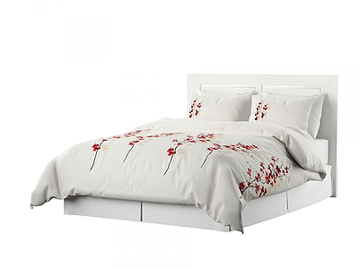 3d现代小红花被套双人床模型