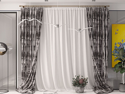 现代窗帘纱帘3d模型