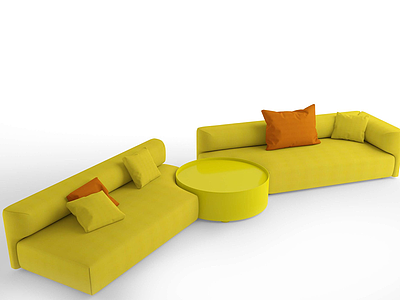 3d简欧休闲黄色多人沙发模型