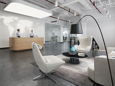 3d工业风现代整体办公室模型