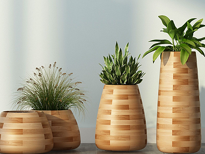 3d现代陶罐绿植盆栽组合模型