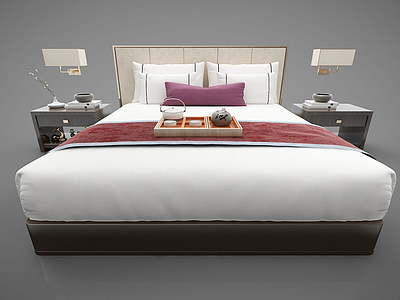 3d新中式风格床模型