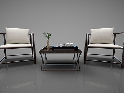 3d新中式风格沙发茶几组合模型