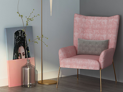 北欧粉色单椅模型3d模型