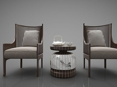 3d新中式风格休闲沙发组合模型