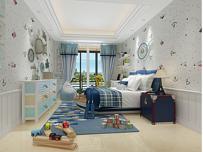 3d现代地中海儿童房卧室模型
