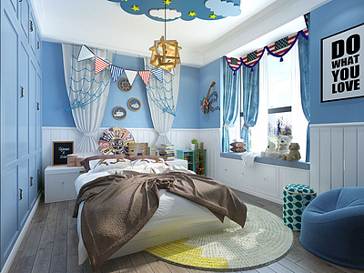 3d现代地中海风格儿童房卧室模型