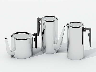 3d现代不锈钢茶壶组合模型