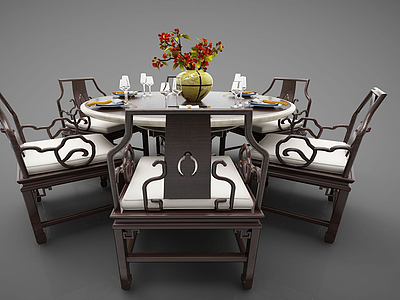 新中式风格餐桌模型3d模型