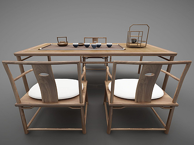 3d新中式书桌茶桌模型