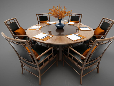 新中式风格餐桌圆桌模型3d模型