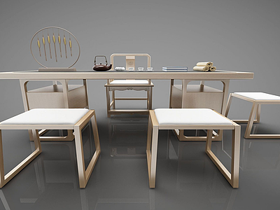 新中式茶桌书桌模型3d模型
