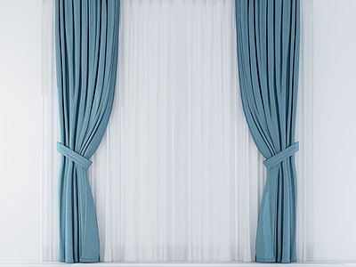 3d现代简约窗帘纱帘模型
