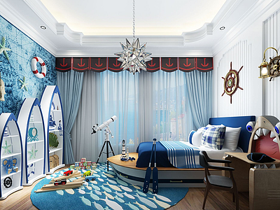 3d现代地中海儿童房卧室模型