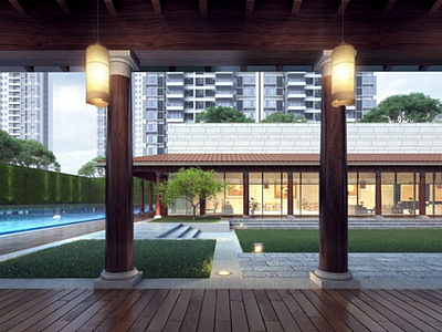 3d现代住宅庭院模型