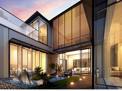 3d新中式庭院别墅模型