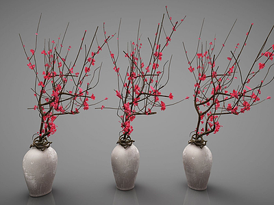 新中式风格盆栽梅花盆景模型3d模型