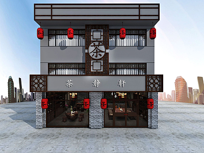 3d中式茶楼模型