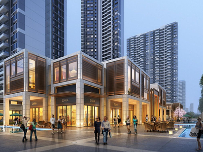 3d中式现代商业住宅模型