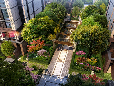 中式住宅小区景观模型3d模型