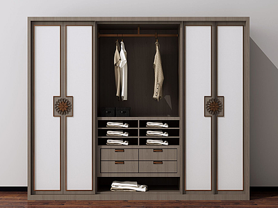 3d新中式实木衣柜模型