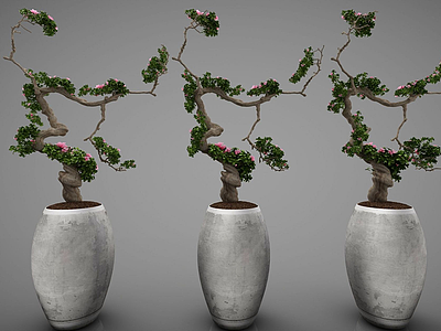 3d新中式风格植物摆件模型