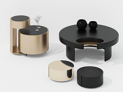 3d现代小茶几凳子组合模型
