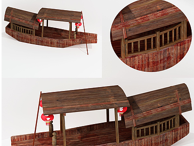 3d新中式木船摆件模型