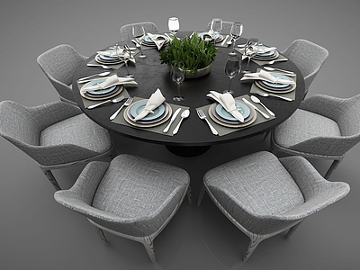 3d现代风格圆形餐桌模型