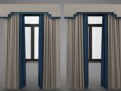新中式窗帘模型3d模型