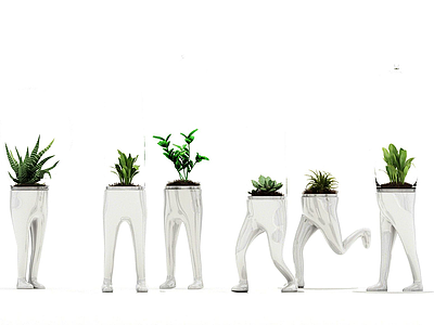 3d创意人形植物摆件组合模型