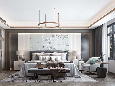 新中式唯美温馨卧室模型3d模型
