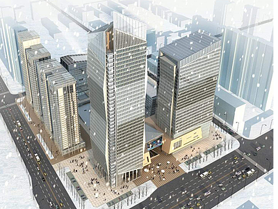 3d共建办公楼鸟瞰模型