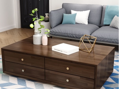 3d现代简约茶几沙发组合实木模型