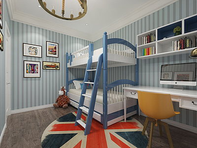 3d海军风儿童房卧室模型