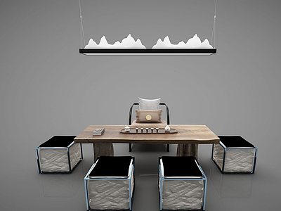 新中式餐桌茶桌模型3d模型