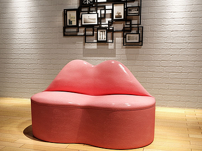 红色唇型沙发3d模型