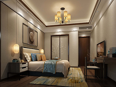 3d新中式卧室模型